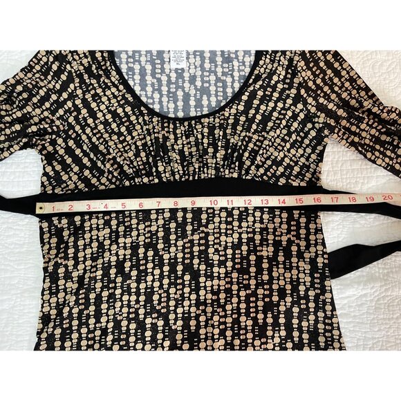 Empire Waist VTG Chic Retro Geometric Polka Dot Pattern Sz L Boho Glam A-line - Picture 6 of 10